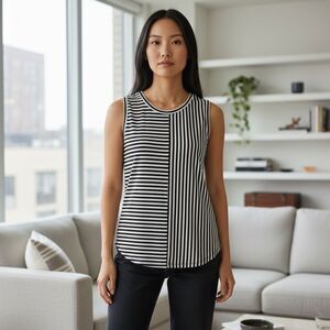 CAbi Women's Striped Sleeveless Tank Top Black Size S Casual Spring